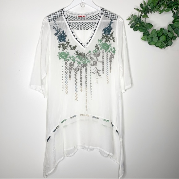 Johnny Was Tops - Johnny Was Floral Embroidered Tunic Sheer Medium